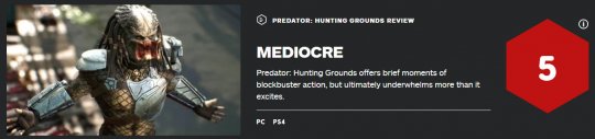《铁血战士：狩猎场》IGN 5分 失望大于兴奋