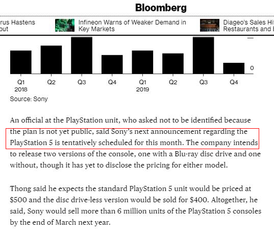 彭博社爆料：索尼计划于本月发布PS5主机相关信息